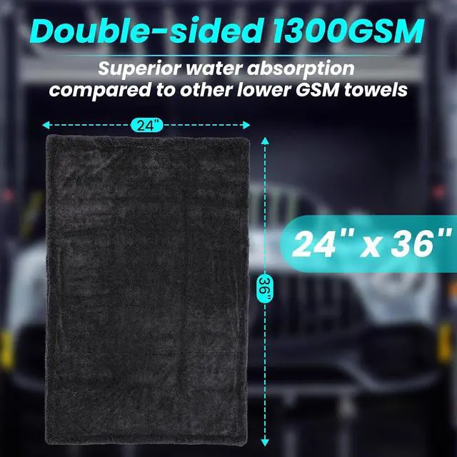 Alt view image 2 of 6 - 2 Pack 1300 GSM Car Drying Towel,Double-Sided Microfiber Towels for Cars(36" x 24"),Extra Large Ultra Absorbent,Without Residual Lint,Scratches or Water Spots