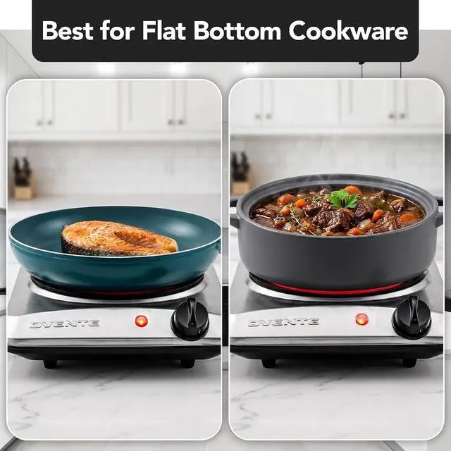 Alt view image 3 of 7 - OVENTE Electric Infrared Single Burner, 1000W Hot Plate, Silver BGI101S | 7 Ceramic Glass Cooktop, Stainless Steel, 5 Level Temperature Setting, Easy to Clean, Compact Stove for Home Dorm Office