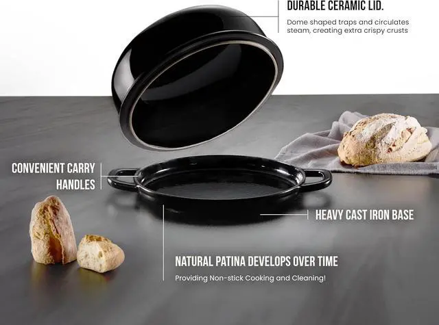 Alt view image 3 of 7 - Kook Bread Oven, with Lid and Handles, Enameled Cast Iron Pan and Ceramic Lid, For Baking, Cooking, Roasting and more (Black)