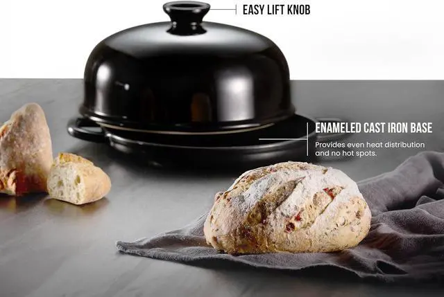 Alt view image 4 of 7 - Kook Bread Oven, with Lid and Handles, Enameled Cast Iron Pan and Ceramic Lid, For Baking, Cooking, Roasting and more (Black)