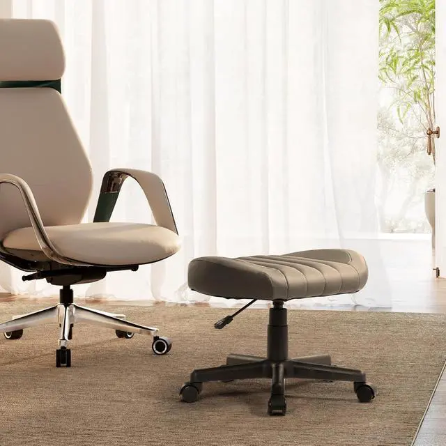 Alt view image 2 of 7 - EUREKA ERGONOMIC Height Adjustable Foot Stool,19x18'' Large Seat Under Desk Footrest,Swivel Rolling Chair W Sturdy Wheels,Ottoman Stool Simple Meeting Chair for Home Office,Grey