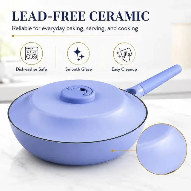 Alt view image 3 of 6 - imarku Ceramic Baking Dish with Lid, 11 Inch Casserole Dish for Oven, Baking Dishes, Lightweight Body, Valentines Day Gifts for Him Her, Blue