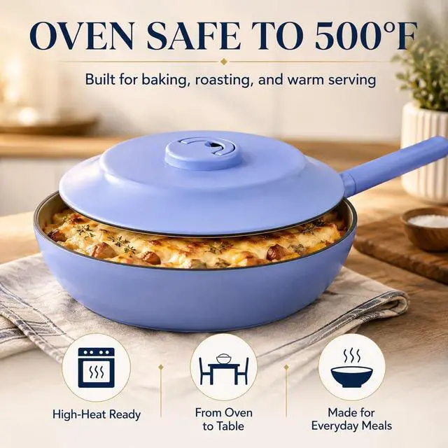 Alt view image 5 of 6 - imarku Ceramic Baking Dish with Lid, 11 Inch Casserole Dish for Oven, Baking Dishes, Lightweight Body, Valentines Day Gifts for Him Her, Blue