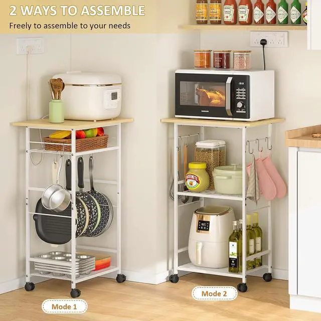 Alt view image 2 of 7 - ThreeHio Rolling Kitchen Microwave Cart, 3 Tier Microwave Table Stand with Adjustable Shelf, Kitchen Storage Rack on Wheels, Coffee Station Cart Rack Shelf Organizer for Living Room Office, Balcony