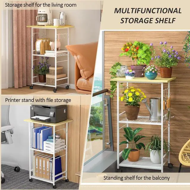 Alt view image 5 of 7 - ThreeHio Rolling Kitchen Microwave Cart, 3 Tier Microwave Table Stand with Adjustable Shelf, Kitchen Storage Rack on Wheels, Coffee Station Cart Rack Shelf Organizer for Living Room Office, Balcony