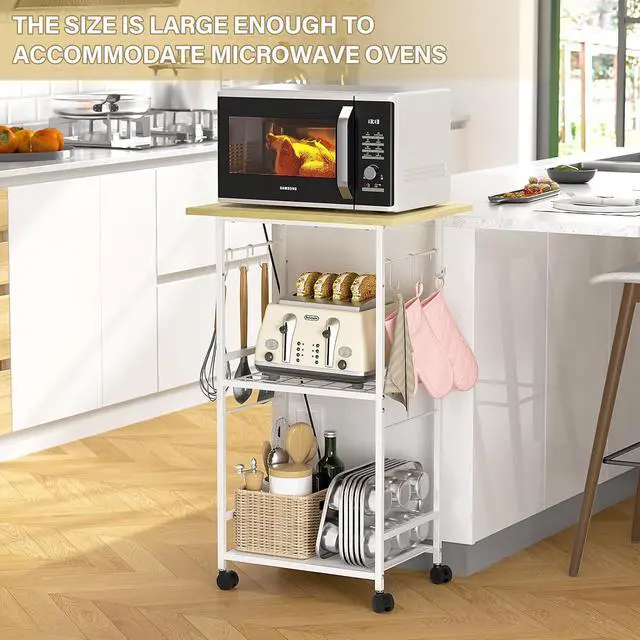 Alt view image 6 of 7 - ThreeHio Rolling Kitchen Microwave Cart, 3 Tier Microwave Table Stand with Adjustable Shelf, Kitchen Storage Rack on Wheels, Coffee Station Cart Rack Shelf Organizer for Living Room Office, Balcony