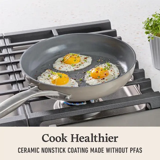 Alt view image 4 of 5 - Calphalon® Premier Ceramic Nonstick 8" and 10" Frying Pan Set, Mushroom Grey