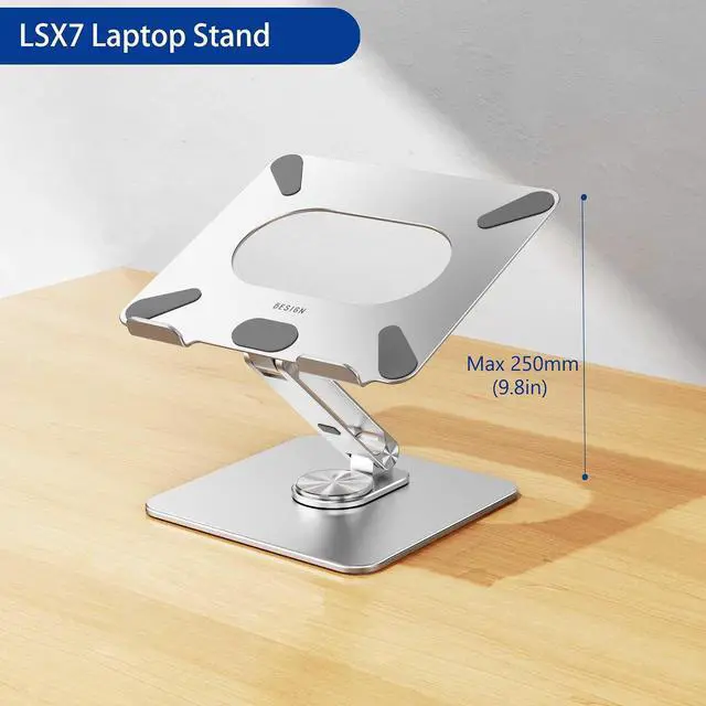 Alt view image 5 of 7 - BESIGN LSX7 Laptop Stand with 360 Rotating Base, Ergonomic Adjustable Notebook Riser, Foldable Computer Holder Compatible with 10-15.6" Laptops (Silver)