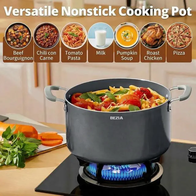 Alt view image 5 of 7 - BEZIA 8QT Non Stick Stock Pot with Lid, Ceramic Induction Cooking Pot | Stay-Cool Silicone Handles, Oven Safe & Easy Cleanup, for All Stovetops, for Whole Chicken Soup, Weekend Meal Prep, Blanching