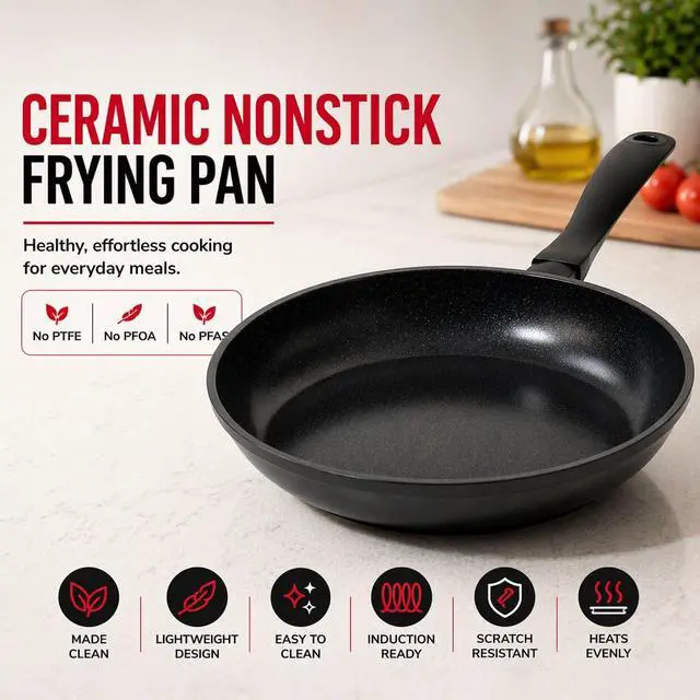 Alt view image 3 of 7 - Alva Energy 8" Ceramic Coated Aluminum Frying Pan, Induction & Oven Safe | Recycled aluminum core, 3-layer ceramic nonstick, scratch-resistant, stay-cool handle; ideal for eggs & everyday cooking