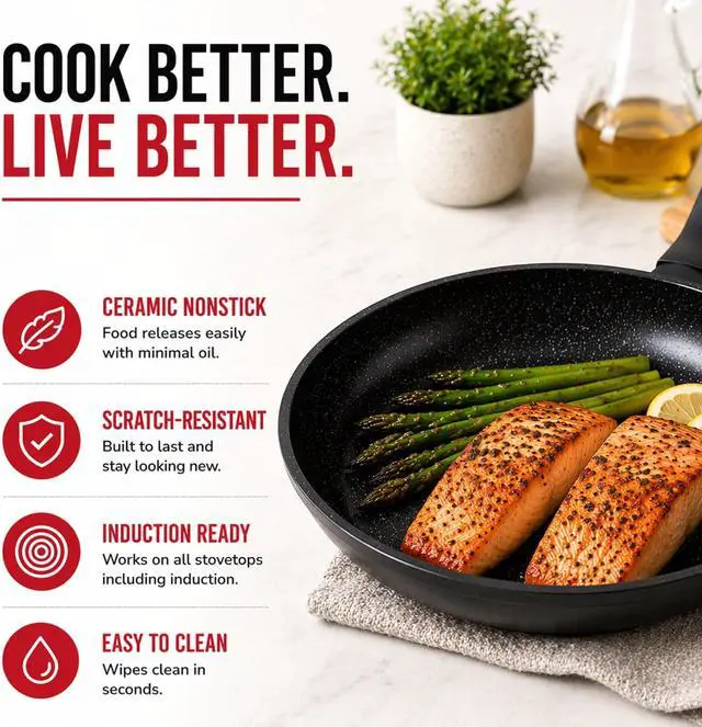 Alt view image 7 of 7 - Alva Energy 8" Ceramic Coated Aluminum Frying Pan, Induction & Oven Safe | Recycled aluminum core, 3-layer ceramic nonstick, scratch-resistant, stay-cool handle; ideal for eggs & everyday cooking