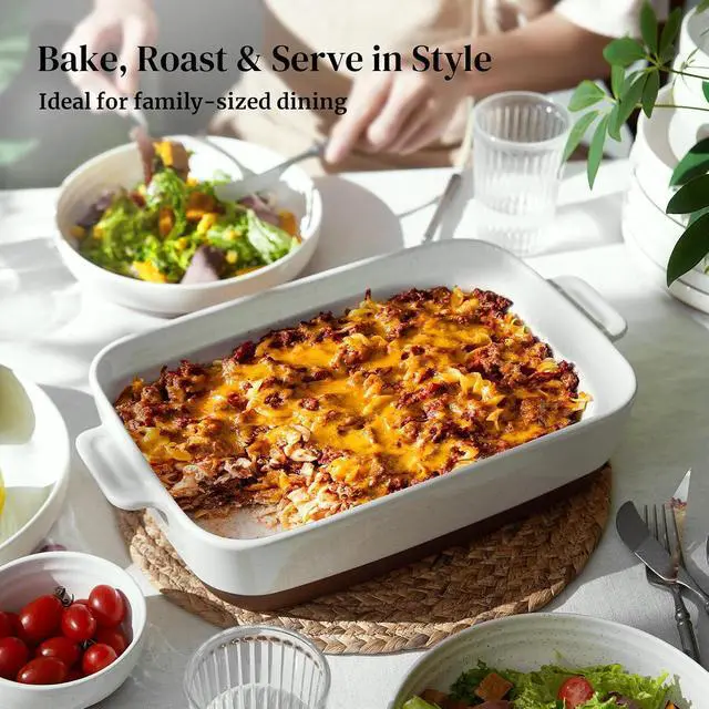 Alt view image 3 of 7 - DOWAN Ceramic Casserole Dish for Oven, 9x13 Deep Lasagna Pan, Large Baking Dish with Handles, 4.3 Quarts Durable and Oven Safe Pan, for Roasting and Baking, Alabaster White