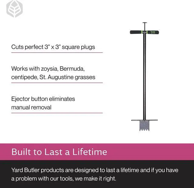 Alt view image 4 of 7 - Yard Butler Sod Plugger, No-Bend Lawn Repair for Grass Plugs | Ergonomic No-Bend Sod Plugger for Zoysia, St. Augustine and Bermuda Grass, Durable Steel with Soil Ejector, Professional