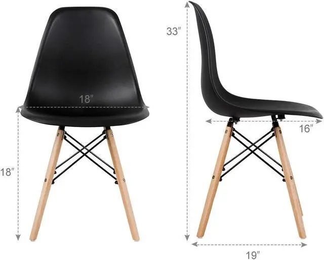 Alt view image 3 of 7 - GOFLAME DSW Dining Chairs, Shell Plastic Chairs with Wood Legs, Modern Style Armless Chairs for Living Room Kitchen Bedroom, Eiffel DSW Style Side Chairs with Ergonomic Backrest Set of 4, Black
