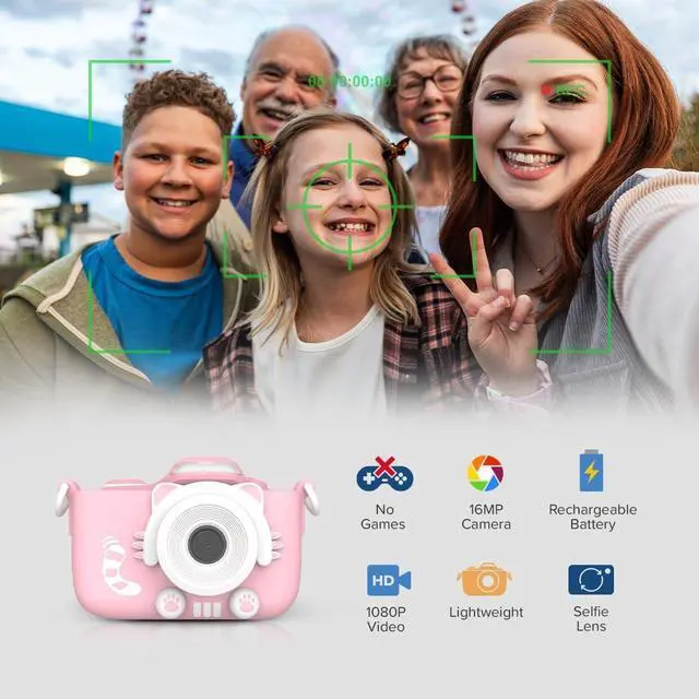 Alt view image 2 of 7 - myFirst Kids Digital Camera 16MP 1080P with Selfie Lens, LED Flash | shockproof case, camera 3 for small hands, macro lens, MicroSD included, travel activity, birthday gift for ages 3-12 girls
