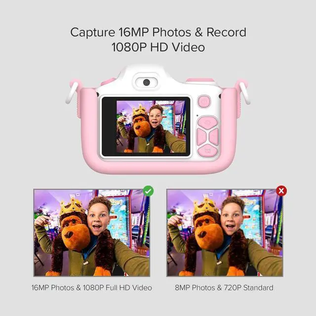 Alt view image 4 of 7 - myFirst Kids Digital Camera 16MP 1080P with Selfie Lens, LED Flash | shockproof case, camera 3 for small hands, macro lens, MicroSD included, travel activity, birthday gift for ages 3-12 girls