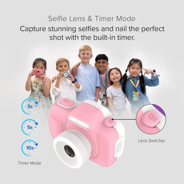 Alt view image 6 of 7 - myFirst Kids Digital Camera 16MP 1080P with Selfie Lens, LED Flash | shockproof case, camera 3 for small hands, macro lens, MicroSD included, travel activity, birthday gift for ages 3-12 girls