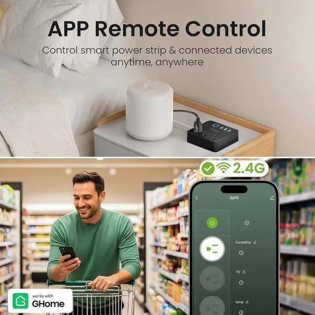 Alt view image 3 of 7 - GHome Smart Power Strip with 3 WiFi Outlets & 3 USB, Alexa & Google Home Compatible, ETL Listed Surge Protector Power Strip, App & Timer Control, Ideal for Lamps, Coffee Makers & Office (2.4GHz Only)