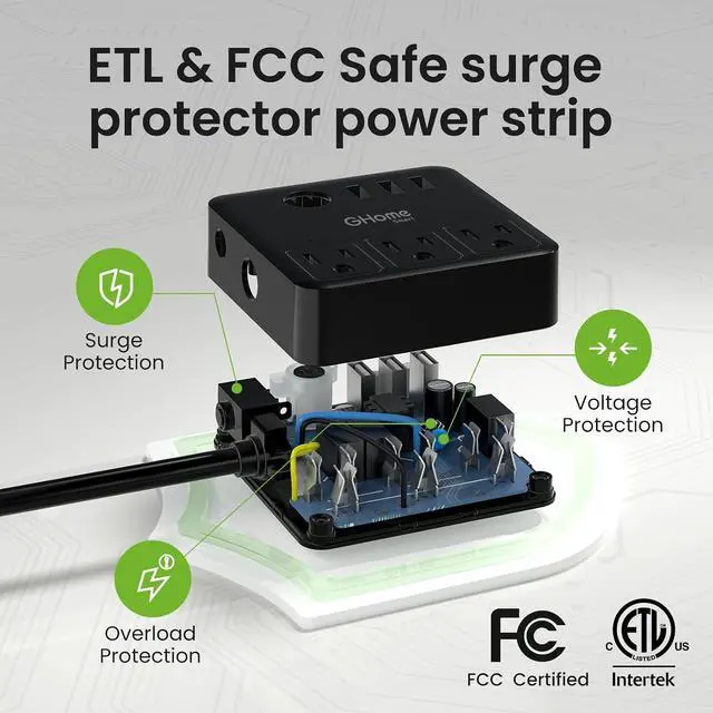 Alt view image 6 of 7 - GHome Smart Power Strip with 3 WiFi Outlets & 3 USB, Alexa & Google Home Compatible, ETL Listed Surge Protector Power Strip, App & Timer Control, Ideal for Lamps, Coffee Makers & Office (2.4GHz Only)