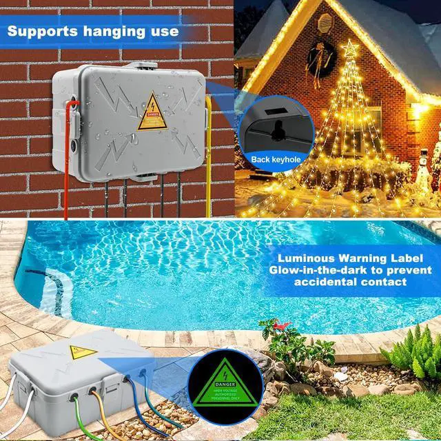 Alt view image 4 of 7 - Hrensaw Large Outdoor Electrical Box(12.5x8.5x5inch),IP54 Waterproof Outdoor Outlet Covers,Weatherproof Extension Cord Covers Protect Outlet,Plug,Timer,Power Strip,Holiday Light,Grey