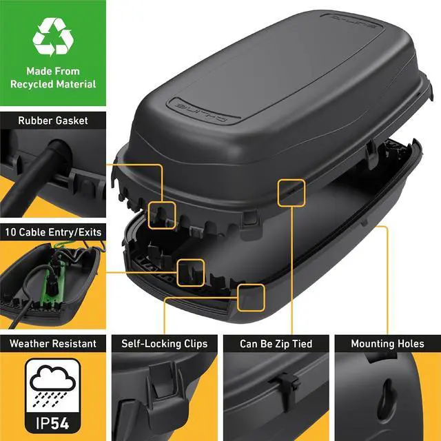Alt view image 2 of 7 - D-Line Outdoor Weatherproof Electrical Cable Box, IP54 Rated for Safe Outdoor Use, Power Strip Enclosure, Plug Protector, Garden Extension Cord Cover - 11.4in (L) x 4.92in (W) x 4.33in (H) - Black