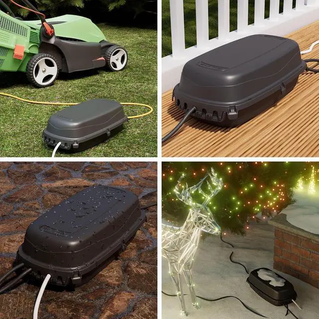 Alt view image 4 of 7 - D-Line Outdoor Weatherproof Electrical Cable Box, IP54 Rated for Safe Outdoor Use, Power Strip Enclosure, Plug Protector, Garden Extension Cord Cover - 11.4in (L) x 4.92in (W) x 4.33in (H) - Black