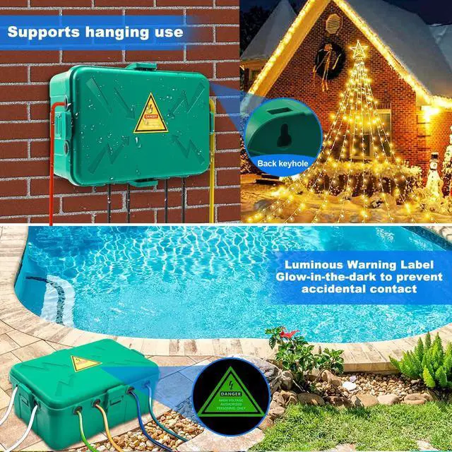 Alt view image 4 of 7 - Hrensaw Large Outdoor Electrical Box(12.5x8.5x5inch),IP54 Waterproof Outdoor Outlet Covers,Weatherproof Extension Cord Covers Protect Outlet,Plug,Timer,Power Strip,Holiday Light,Green