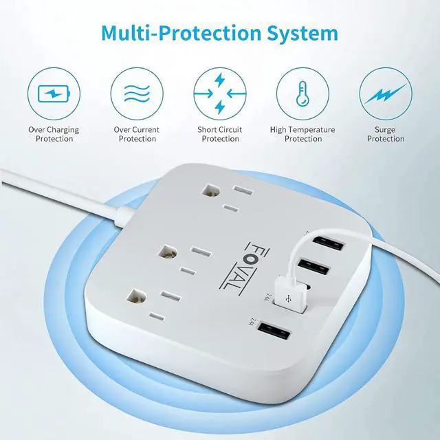 Alt view image 7 of 7 - European Travel Plug Adapter, FOVAL EU UK US Power Strip with USB C and 4 USB Ports, 3 AC Outlets, Wall Mountable, 5ft Extension Cord, Compact for Travel, Cruise Ship, Home Office (White)