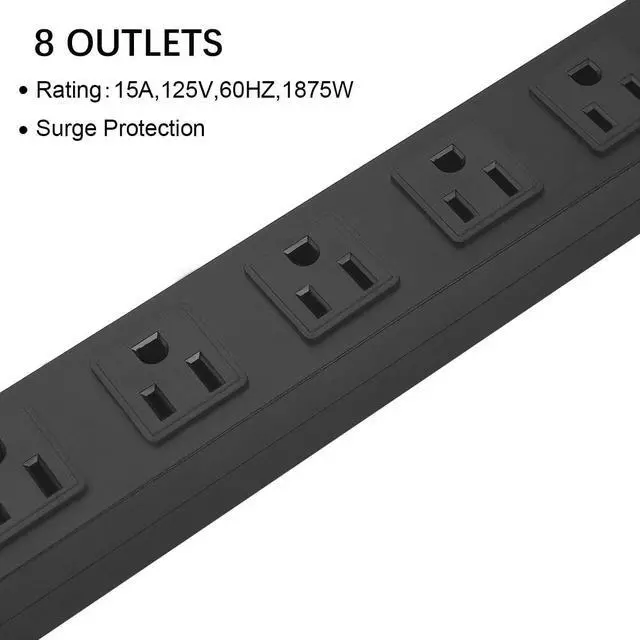 Alt view image 5 of 7 - HHOSET Heavy Duty Long 8 Outlets, 14AWG Extension Cord, Black, 10FT, 1 | Metal, Wall Mountable Power Strips with Surge Protection, Switch, Office Under Desk Accessories, Wide Spaced