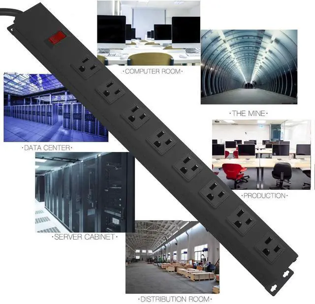 Alt view image 6 of 7 - HHOSET Heavy Duty Long 8 Outlets, 14AWG Extension Cord, Black, 10FT, 1 | Metal, Wall Mountable Power Strips with Surge Protection, Switch, Office Under Desk Accessories, Wide Spaced