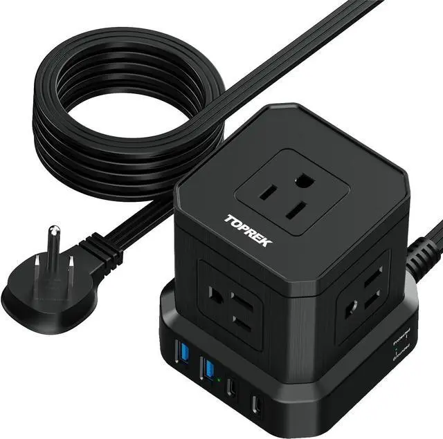 Main image of Power Strip Surge Protector (700J), 10 FT Flat Extension Cord with 5 Outlets, 2 USB-C & 2 USB-A, Power Strip with USB for Home, Office, Dorm, Hotel, Travel, Compact Desk Charging Station