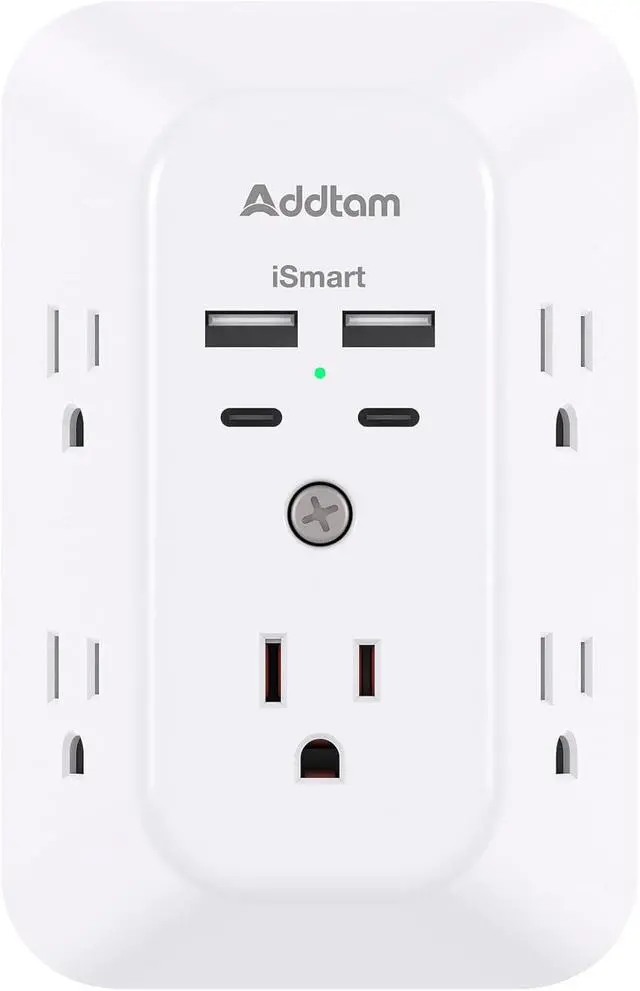 Main image of Addtam 5-Outlet Extender Surge Protector, Multi Plug Wall Outlet with 4 USB Wall Charger(2 USB C Ports), Outlet Splitter Power Strip for Home Office Dorm Room Essentials, Plug Extension Outlet 1800J