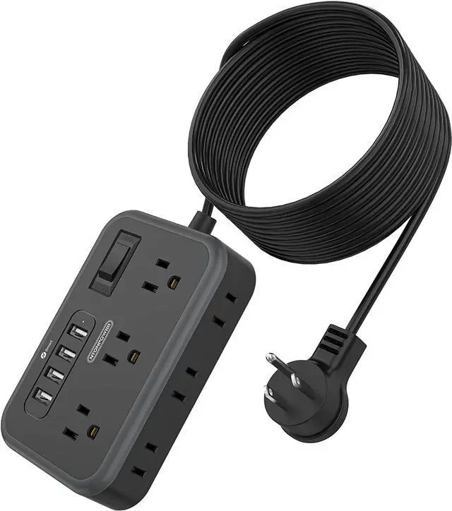 Main image of NTONPOWER 6 Widely Spaced Outlet(2 Side) Power Strip with 4 USB Ports, Extension Cord 15 Ft