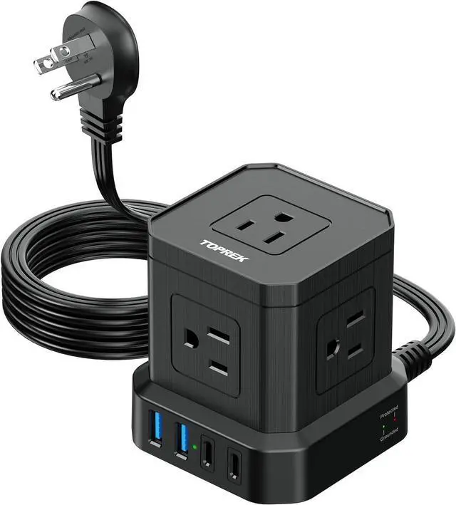 Main image of Power Strip with USB, USB C (3.0A) Power Strip with 5 Outlets, 2 USB-C & 2 USB-A, 5 FT Flat Extension Cord with Ultra Thin Flat Plug, Surge Protector Compact for Home Office, Dorm, Hotel Travel