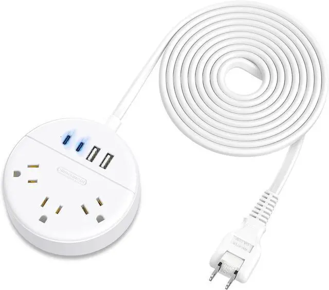 Main image of 2 Prong Power Strip, NTONPOWER 10 FT Extension Cord, 2 Prong to 3 Prong Outlet Adapter, 180°Non-Polarized, 3 Outlets 4 USB (2 USB C), Wall Mount for Old House Non-Grounded Outlets,White