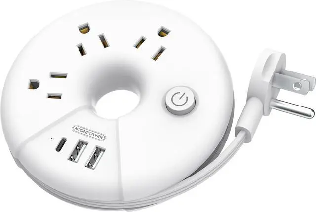 Main image of Travel Power Strip, NTONPOWER 3 Outlets 3 USB(1 USB C) Cruise Approved Power Strip, Short Extension Cord 3ft, Travel Essentials for Home, Hotels, Cruise Ship, Vacation, White, i-Donut