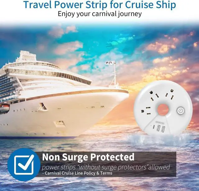 Alt view image 4 of 7 - Travel Power Strip, NTONPOWER 3 Outlets 3 USB(1 USB C) Cruise Approved Power Strip, Short Extension Cord 3ft, Travel Essentials for Home, Hotels, Cruise Ship, Vacation, White, i-Donut