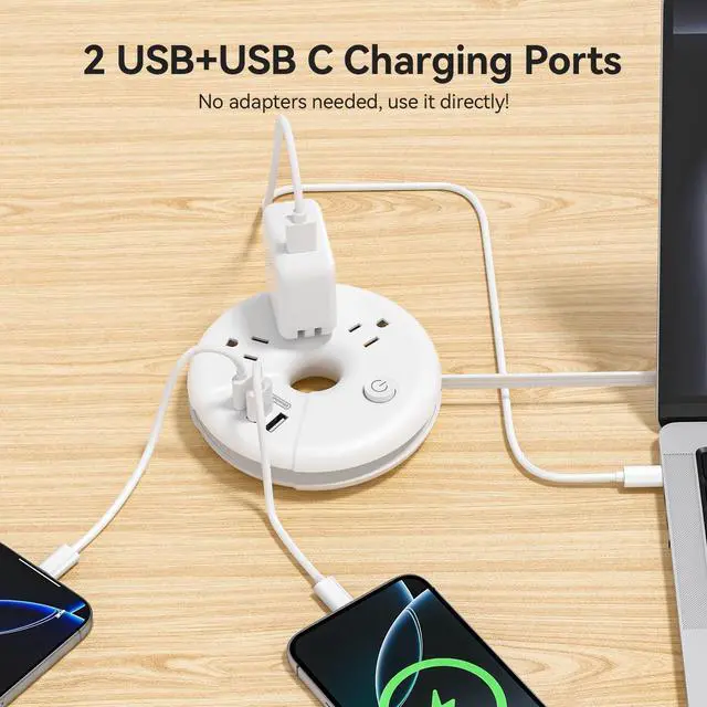 Alt view image 5 of 7 - Travel Power Strip, NTONPOWER 3 Outlets 3 USB(1 USB C) Cruise Approved Power Strip, Short Extension Cord 3ft, Travel Essentials for Home, Hotels, Cruise Ship, Vacation, White, i-Donut