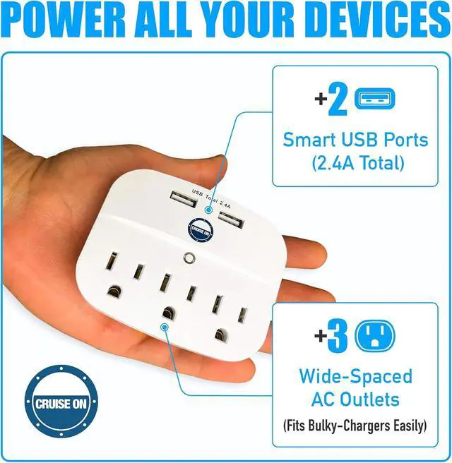 Alt view image 7 of 7 - Cruise Approved Power Strip - Non Surge Protector for Cruise Ship with 2 USB Outlets - Cruise Ship Essentials 2026 for Carnival, Princess, Norwegian, Holland America, MSC & Major Cruise Lines (White)