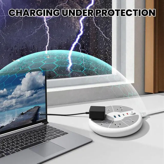 Alt view image 5 of 7 - Ultra-Thin Cord Power Strip Fast USB C - 6-Outlet Power Strip Surge Protector with 3 USB Ports - Compact Charging Station Plug Extender for Desk, Office, Computer, Charger, Electronic Accessories
