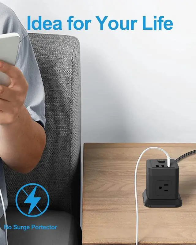 Alt view image 4 of 7 - FDTEK USB C Power Strip PD 20W, 4 Outlets 3 USB 10 FT Extension Cord Black | PD 20W USB C Fast Charging 10ft Flat Plug Extension Cord Overload Protection Must Have for Dorm & Office ETL Listed