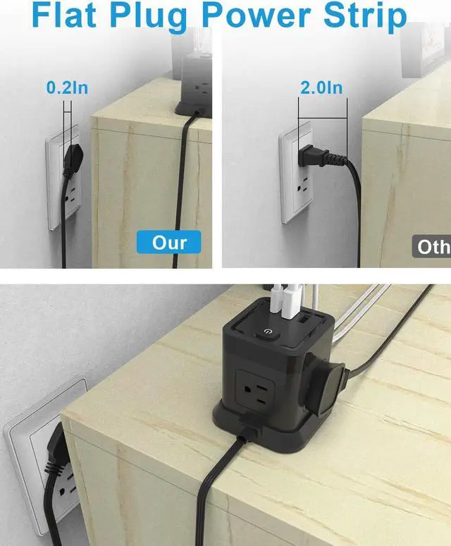 Alt view image 6 of 7 - FDTEK USB C Power Strip PD 20W, 4 Outlets 3 USB 10 FT Extension Cord Black | PD 20W USB C Fast Charging 10ft Flat Plug Extension Cord Overload Protection Must Have for Dorm & Office ETL Listed