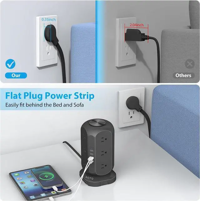 Alt view image 2 of 7 - Long Extension Cord 15 ft Power Strip Tower, Power Strip 12 AC Outlets 4 USB(1 USB C) Ports, Charging Tower Overload Protection with Multiple Outlets for Home Office