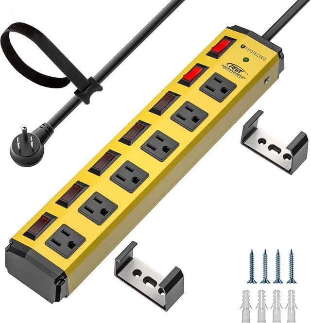 Main image of CRST 6-Outlet Metal Power Strip with Individual Switches 15A/1875W, 6FT | 1.77" Wide Space for Bulky Plugs, 1200J Surge Protector Power Strip
