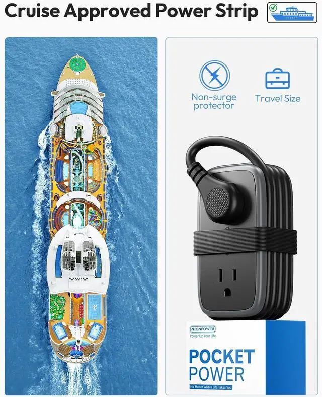 Alt view image 3 of 7 - Travel Power Strip with USB Ports, NTONPOWER 4ft Flat Plug Wrapped Around Short Extension Cord with 4 Outlets 3 USB Ports, Compact for Cruise Travel Essential Hotel Home Office, Black