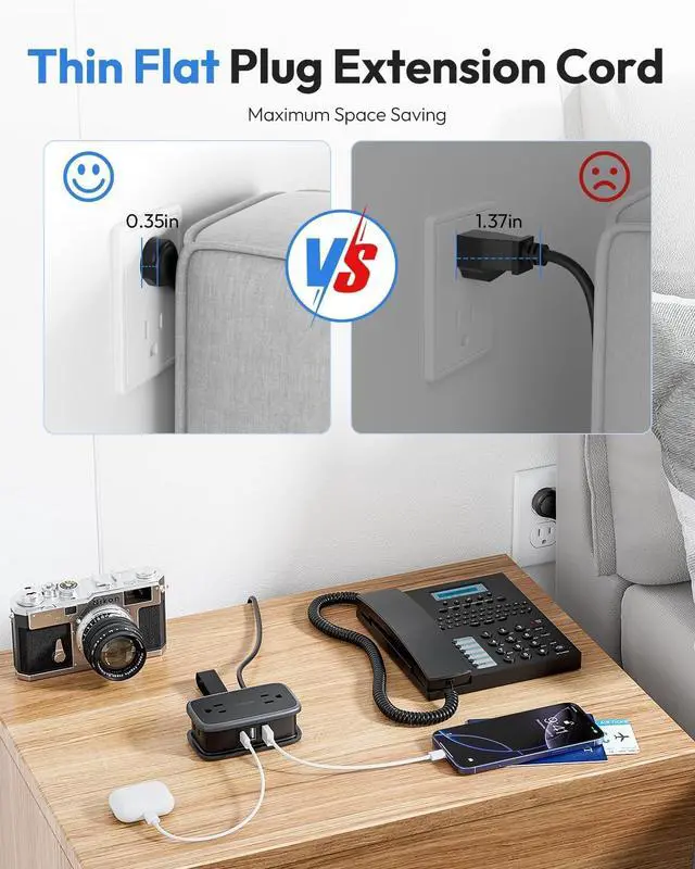 Alt view image 5 of 7 - Travel Power Strip with USB Ports, NTONPOWER 4ft Flat Plug Wrapped Around Short Extension Cord with 4 Outlets 3 USB Ports, Compact for Cruise Travel Essential Hotel Home Office, Black