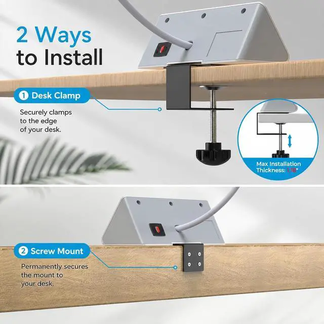 Alt view image 3 of 7 - Nightstand Power Strip with USB C, Haiaoyyds Desk Edge Mount Power Hub with 3 Outlets, 4 Fast Charging USB Ports, and 6.56FT Flat Plug Extension Cord for Desk Home Office Accessories, White