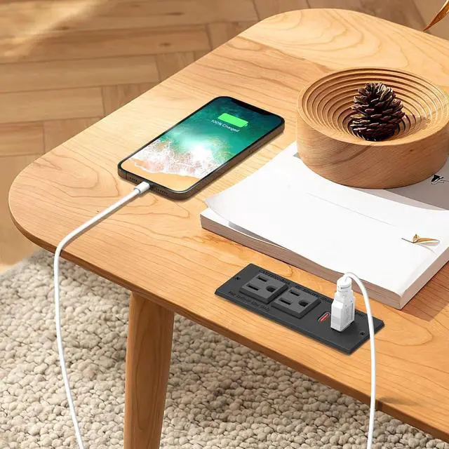 Alt view image 6 of 7 - Recessed Power Strip, Flat Plug Furniture Table Outlets with USB C 20W and 1 USB A Port for Multiple Devices, 6ft Extension Cord, 20W Power Delivery Charging for Home, Office, Dorm Essential