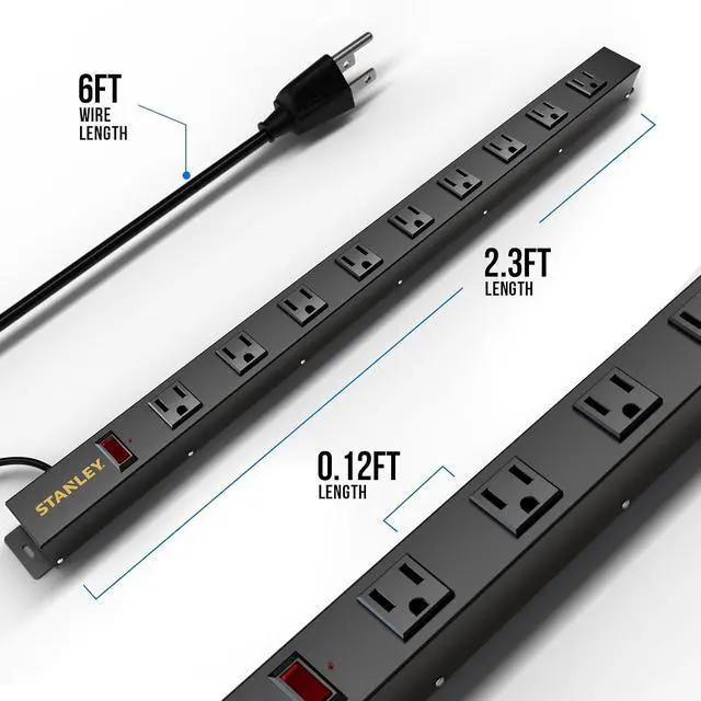 Alt view image 3 of 6 - STANLEY SurgeMax Pro Metal Surge Protector Power Strip with 9 Outlets 600J Surge Protection 6 Ft Power Cord Durable Metal Housing Black
