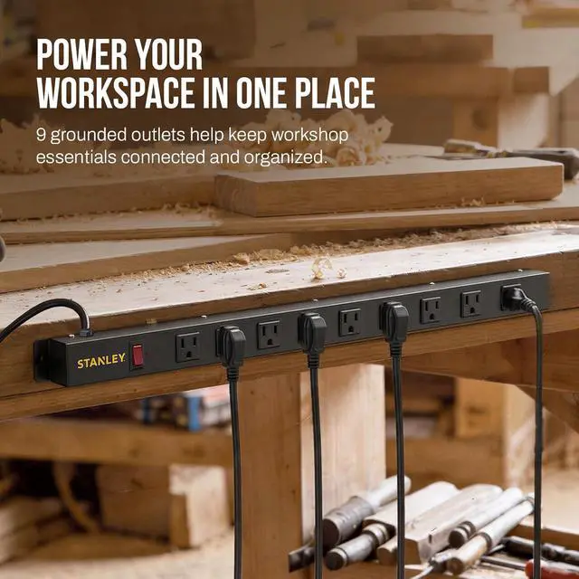 Alt view image 5 of 6 - STANLEY SurgeMax Pro Metal Surge Protector Power Strip with 9 Outlets 600J Surge Protection 6 Ft Power Cord Durable Metal Housing Black